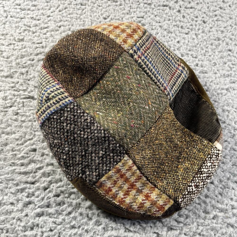 Vintage Patchwork Tweed Flat Cap Mens 57 Medium Wool Made in Italy Ivy Newsboy